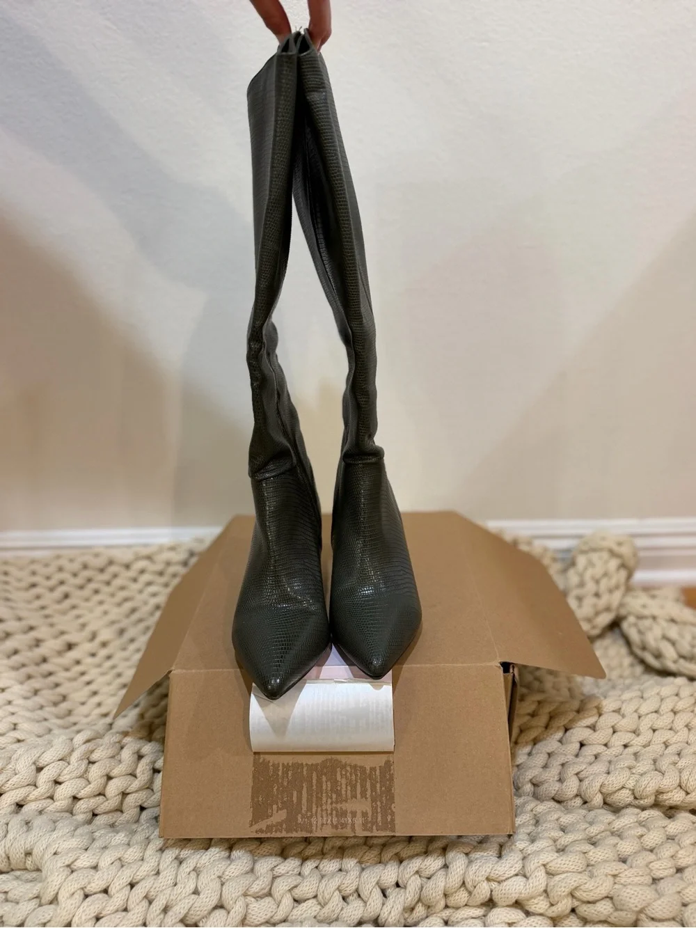 Journee collection Estrella tall boot Olive Textured Knee-High Pointed-Toe Boots